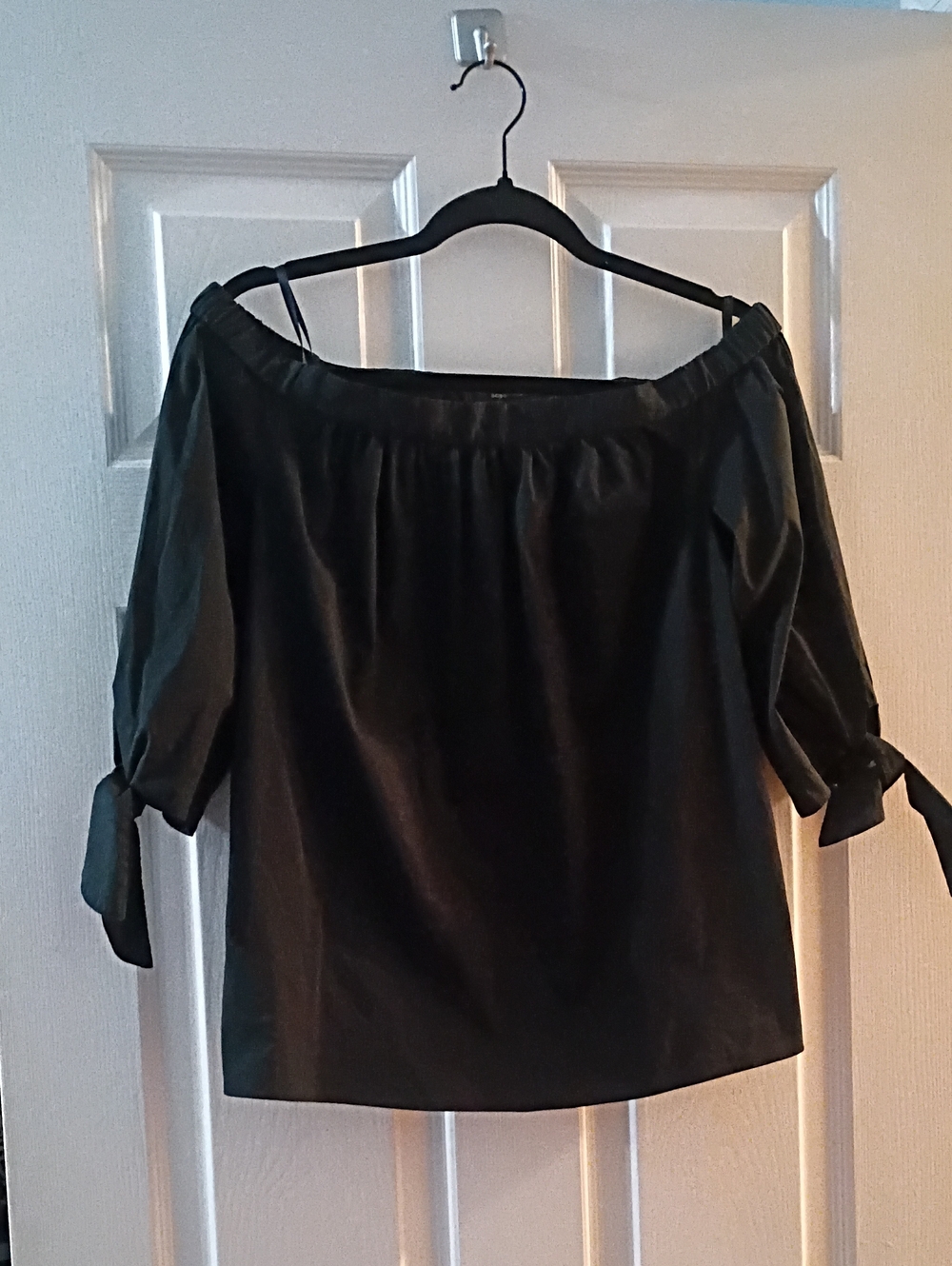 BCBG Black Off-Shoulder Tie-Sleeve Blouse